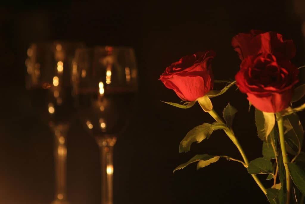 Guia Prático: Jantares Que Viram Memórias Românticas 1 romantic dinner, roses, valentine, romance, wine, glass, romantic, dinner, love, elegant, flower background, floral, flower, rose, brown rose, beautiful flowers, nature, brown wine, rose flower, flower wallpaper, brown dinner